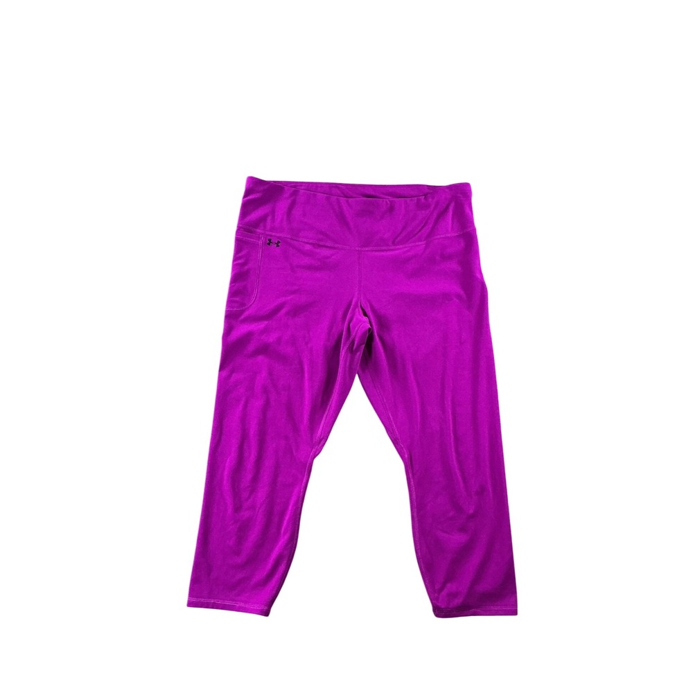 Under Armour Womens 2XL Purple HeatGear Cropped Leggings Fitted Side Pocket